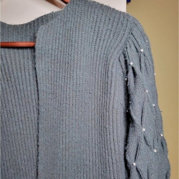❤️ 3 for $35 Vintage pearl balloon sleeve cardigan sweater puff shoulder small - Picture 3 of 8